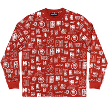 Load image into Gallery viewer, Red Multi Logo Print Long Sleeve Crew
