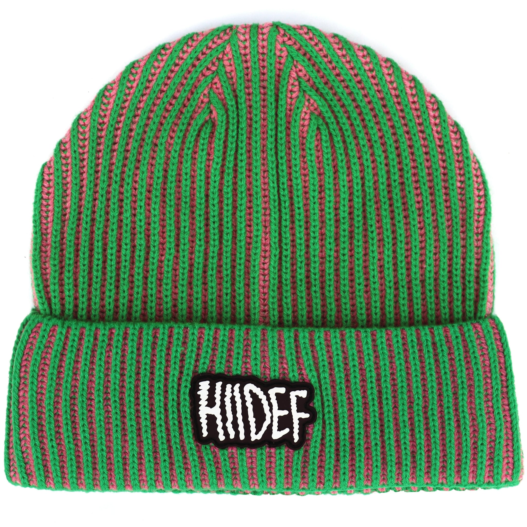 Pink and Green Two-Toned Rubber Patch Beanie – hii-def