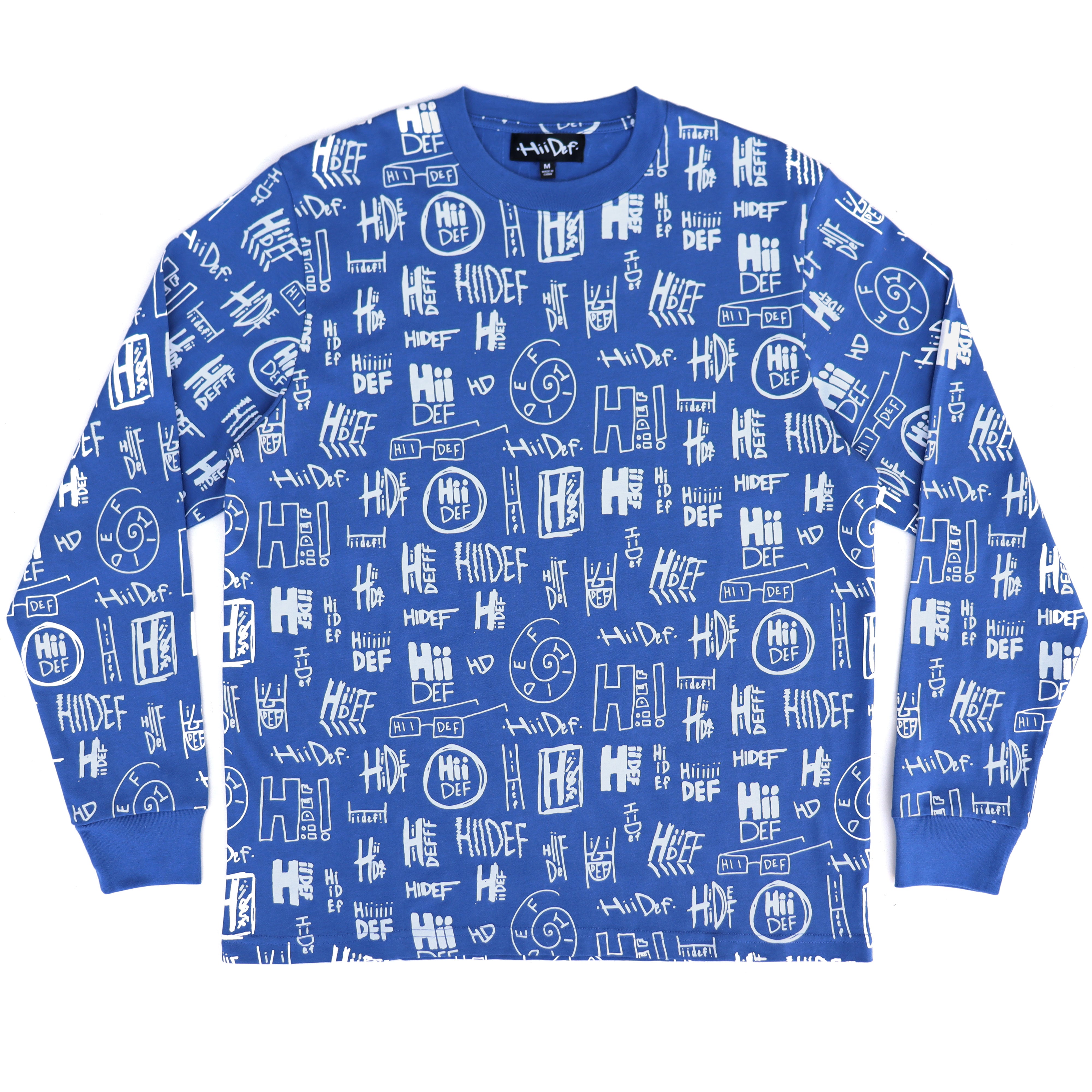 Blue Multi Logo Print Long Sleeve Crew – hii-def