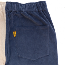 Load image into Gallery viewer, Two-Toned Blue/Khaki Corduroy Belted Pants with Embroidered Hii Def Logo
