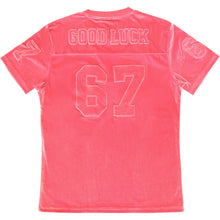 Load image into Gallery viewer, Red Good Luck 67 Velour Football Jersey
